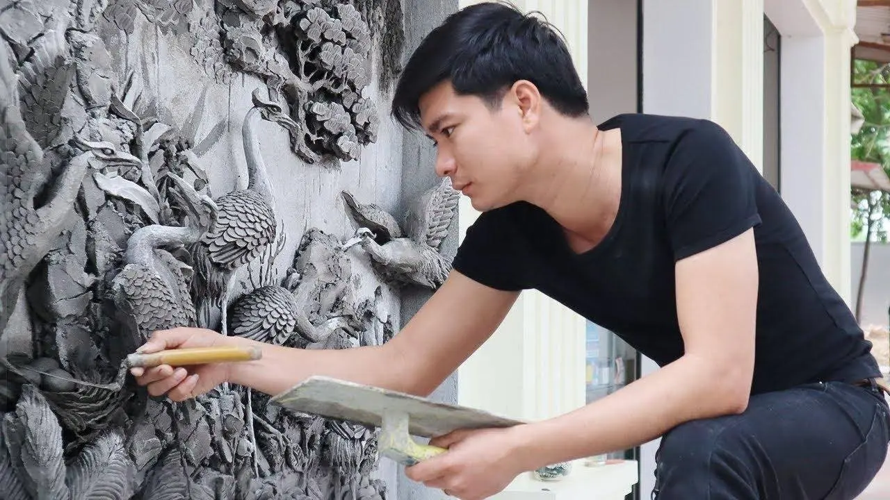 How To Beautiful Art Painting embossed cement sculpture - art vn