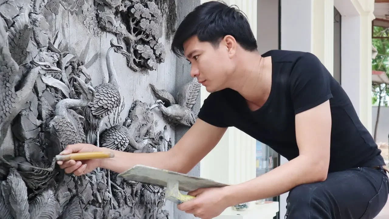 How To Beautiful Art Painting embossed cement sculpture - art vn