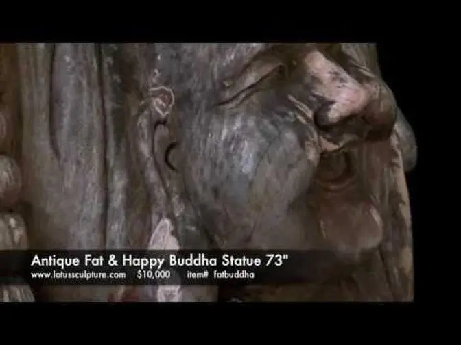 Antique Wood Fat & Happy Buddha Statue 73"