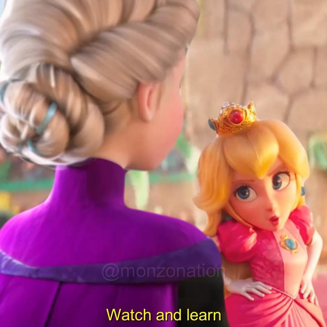 Peach shows off her icy power to Elsa #princesspeach #elsa #supermariobros #frozen