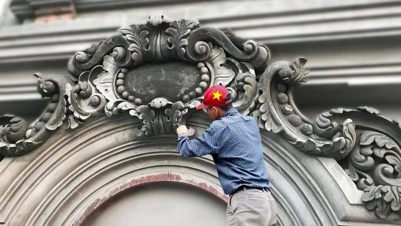 How to sculpt on classic arched window , cement and sand reliefs