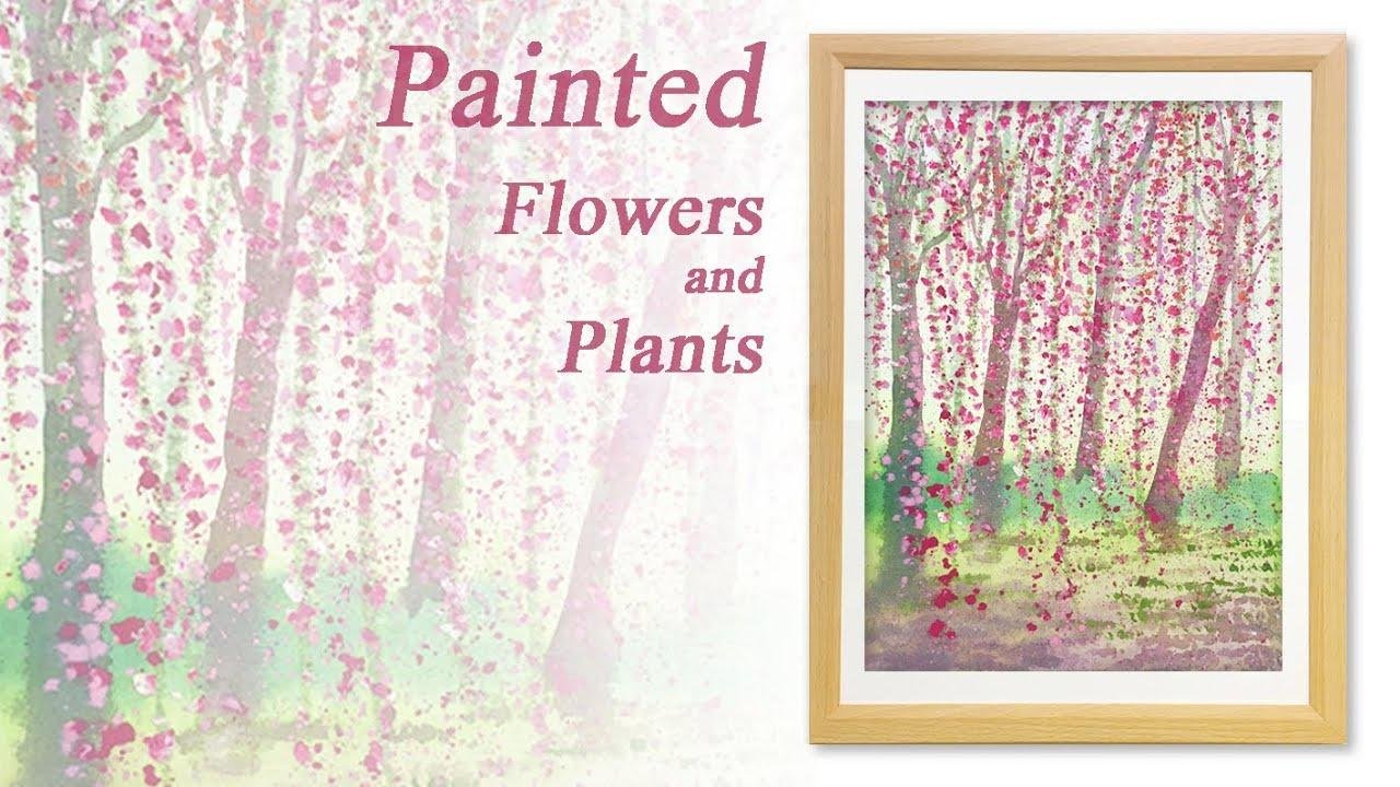 水彩画/ 蜡笔画《花草植物》画红梅树林《DIY彩绘系列 #270》