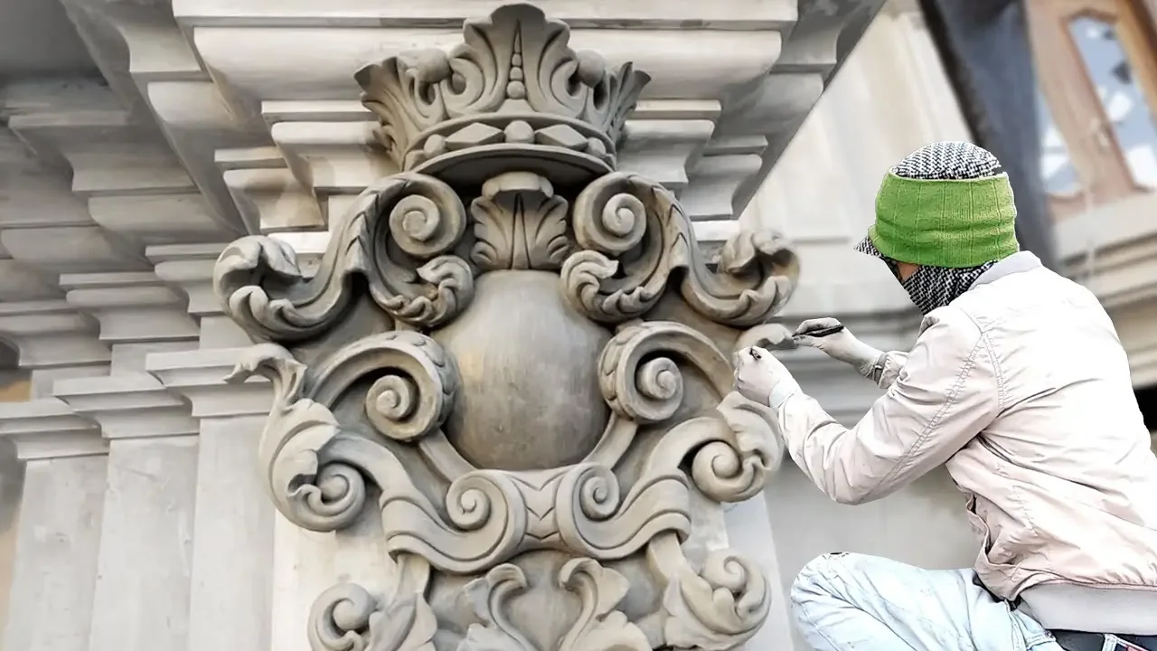 It's amazing I make a bas-relief on the column with sand cement - Art VN