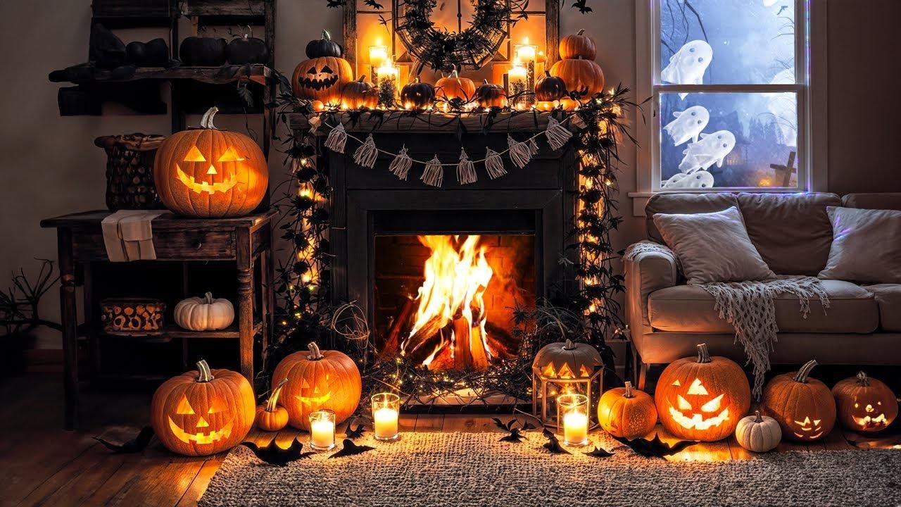 Cozy Halloween Fireplace 🎃 Music Brings the Halloween Spirit to Every Home 👻 Halloween Music 2023