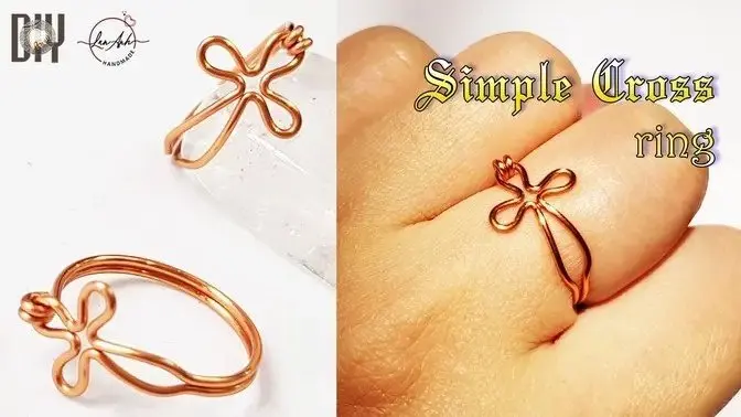 Anillo de cruz simple - Joyería celta unisex de alambre de cobre 421