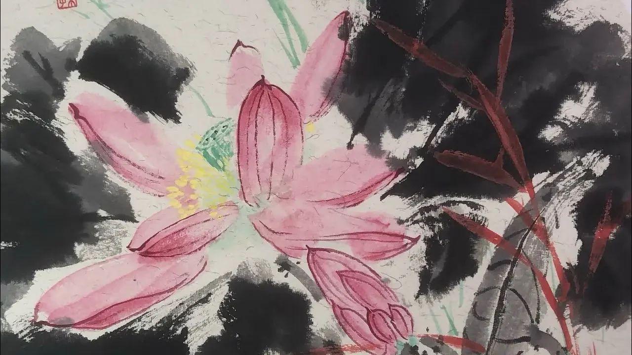 谷僧中国画写意荷花作品二次加工。