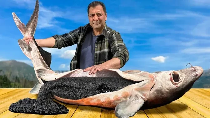 Cooking Giant Sturgeon with Caviar! Incredible Recipes in a Mountain Village