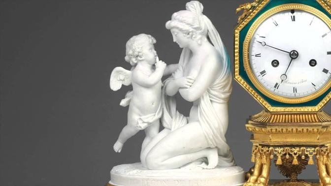 A Louis XVI Ormolu and Biscuit Porcelaine Mantel Clock by Manière