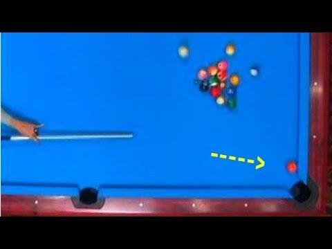 Pool players miss. Balls luck into pocket anyway. Funny.