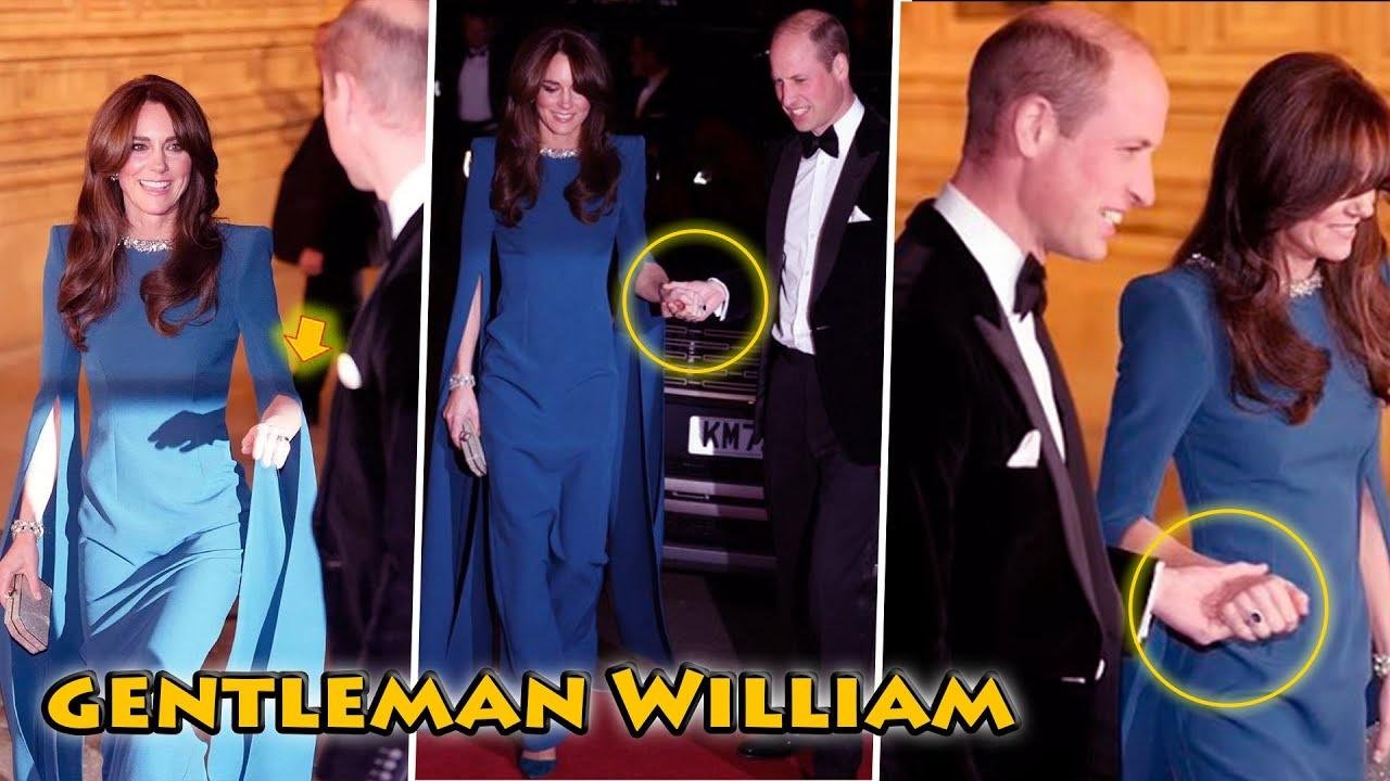 Moment Gentleman William Sweet Held Princess Catherine's Hand Walked Royal Red Carpet