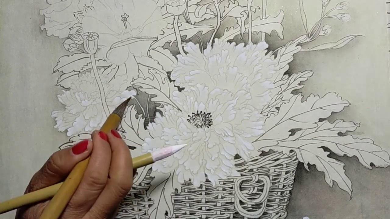 Speed Drawing: China watercolor painting - a basket of many flowers速繪：工筆國畫 - 提著一籃子花