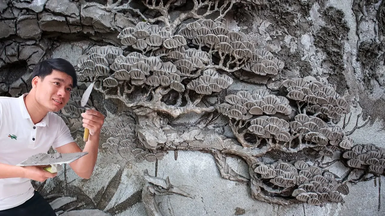 How to sculpt cedar floating cement | Painting cement sculpture