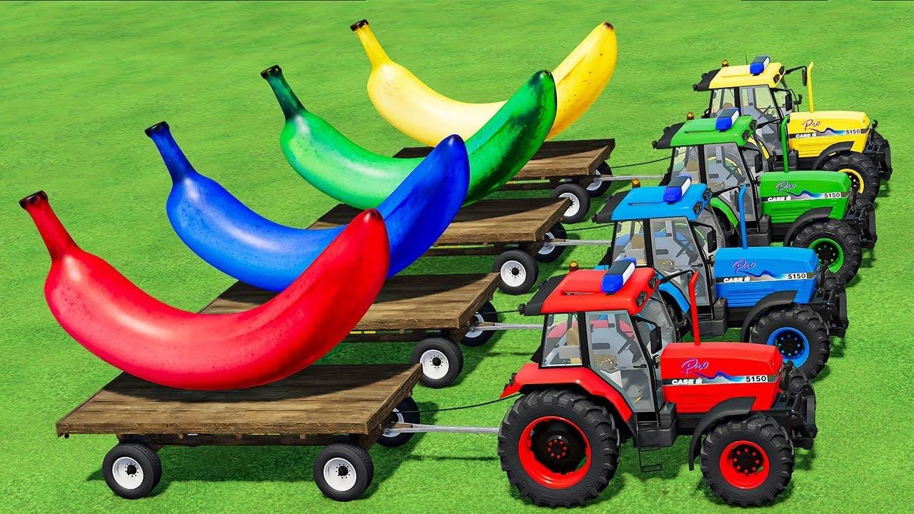 TRANSPORT OF COLORS ! GIANT COLORED BANANA TRANSPORT WITH CASE POLICE TRACTORS! FS 22