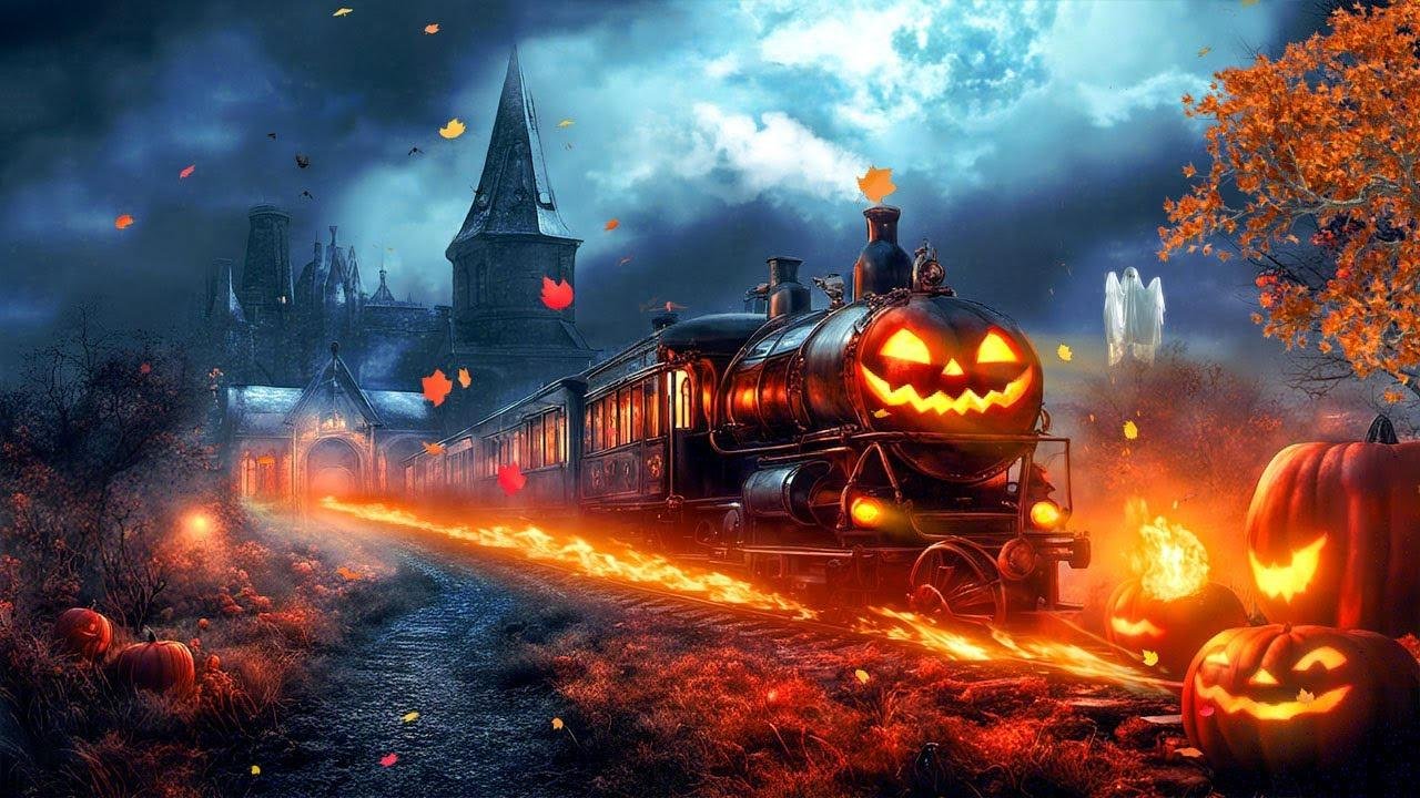 Mysterious Halloween Train Ambience 🎃 with Spooky Halloween Music on Halloween Night