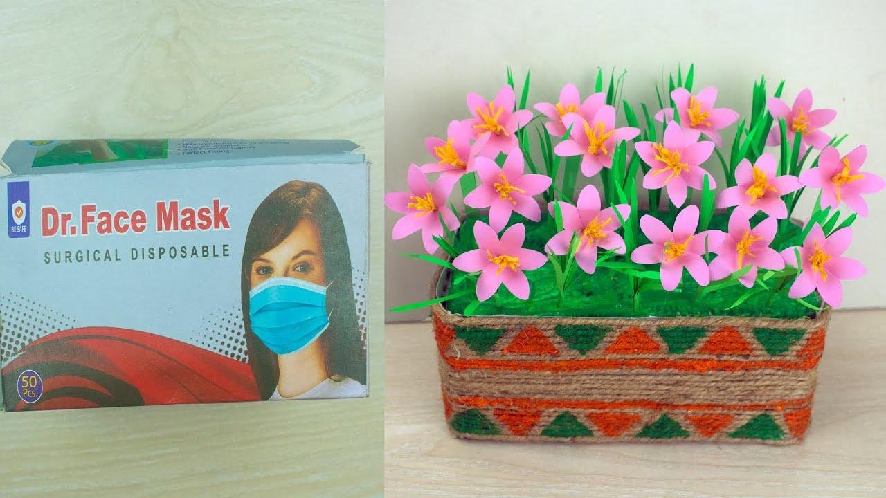 Best Out Of Waste SURGICAL MASK box/paper craft | Recycled bottle Craft | plastic bottle flowervase