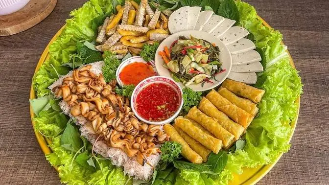 MÂM KHAI VỊ 4 món | Ram bắp, nấm nướng bánh hỏi, khoai chiên bơ mắm, kim chi cải chua | Vegan food