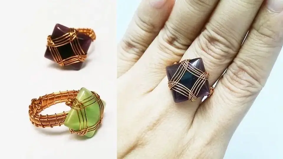 Nhẫn dây đồng với đá cabochon vuông – Cách làm trang sức từ đồng, tập 385