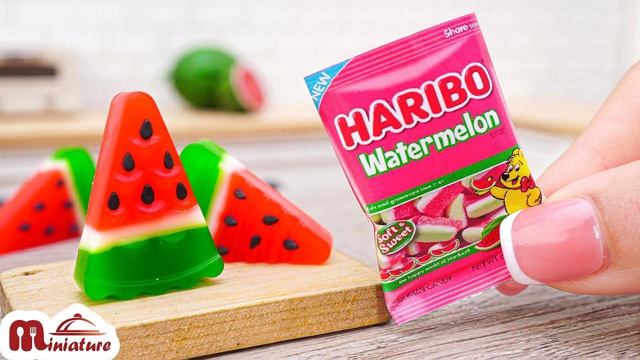 SO SWEET Miniature Haribo Watermelon Gummy Recipe | Tiny Candy Decorating | ASMR Cooking Mini Food