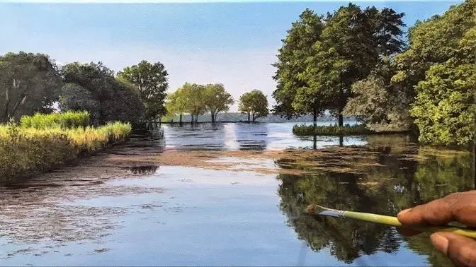 Acrylic Paint. How To Paint Beautiful River Side Landscape Painting