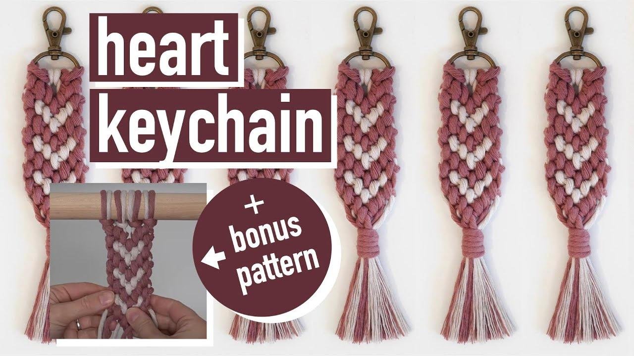 DIY Macrame Heart Key Chain - Reverse Double Half Hitch Knot Heart Pattern/Key Chain!