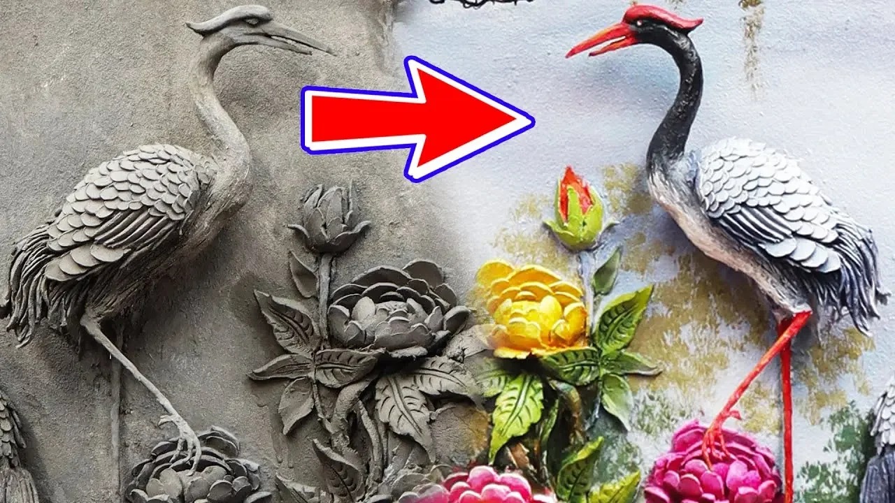 How to sculpt cranes from cement and sand materials - art sculpture of reliefs