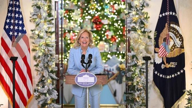 First Lady Jill Biden Welcomes Visitors To The White House Christmas ...