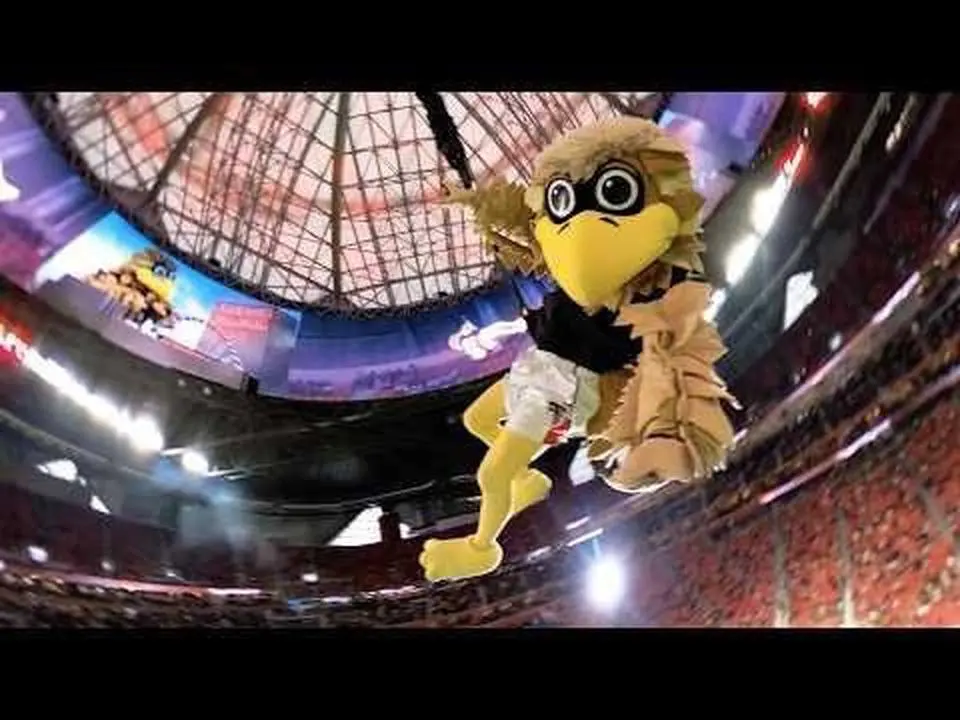Freddie Falcon Swings from Mercedes-Benz Stadium Rafters During Week 12 Game vs. Saints