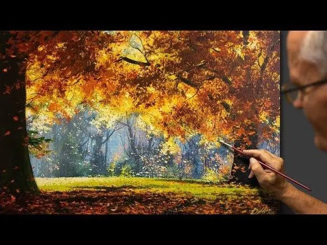 秋日音乐（风景）丙烯画 艺术家 - Viktor Yushkevich。