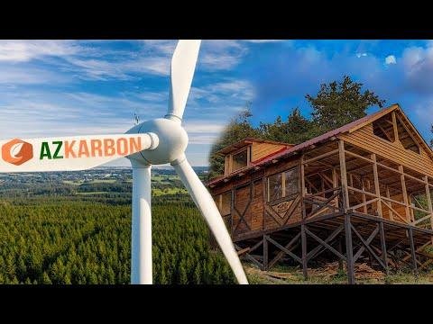 Off-grid living in Wooden House in the Forest - Wind turbine installation from start to finish