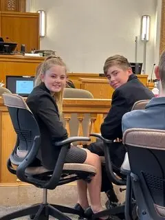 Kynlee and Tate participate in a mock trial as part of their homeschool curriculum. (Courtesy of Allison Lundeen)