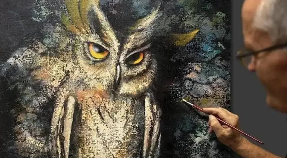 夜獵者（鳥鴞）丙烯畫 藝術家 - Viktor Yushkevich