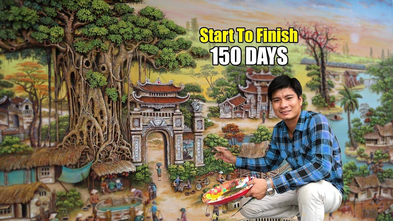 Unbelievable ! 150 days to build a handmade painting with cement sand... in 10 Minute Timelapse