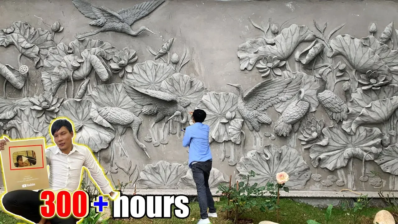 How to decorate a wall with cement sand | Sculpting 300+ hours in 9 minutes