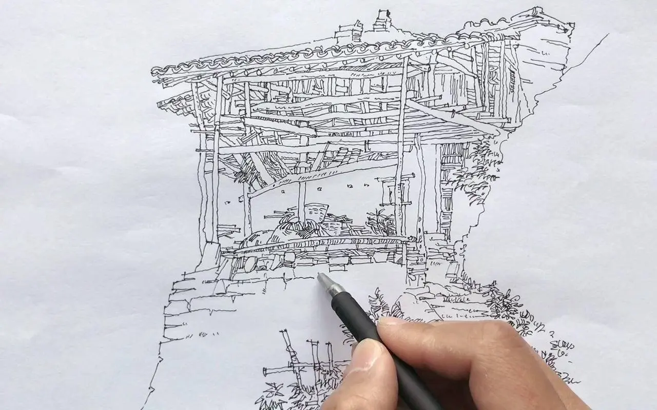 通过一根根线条疏密排列体现明暗#建筑手绘#钢笔画#手绘不张扬