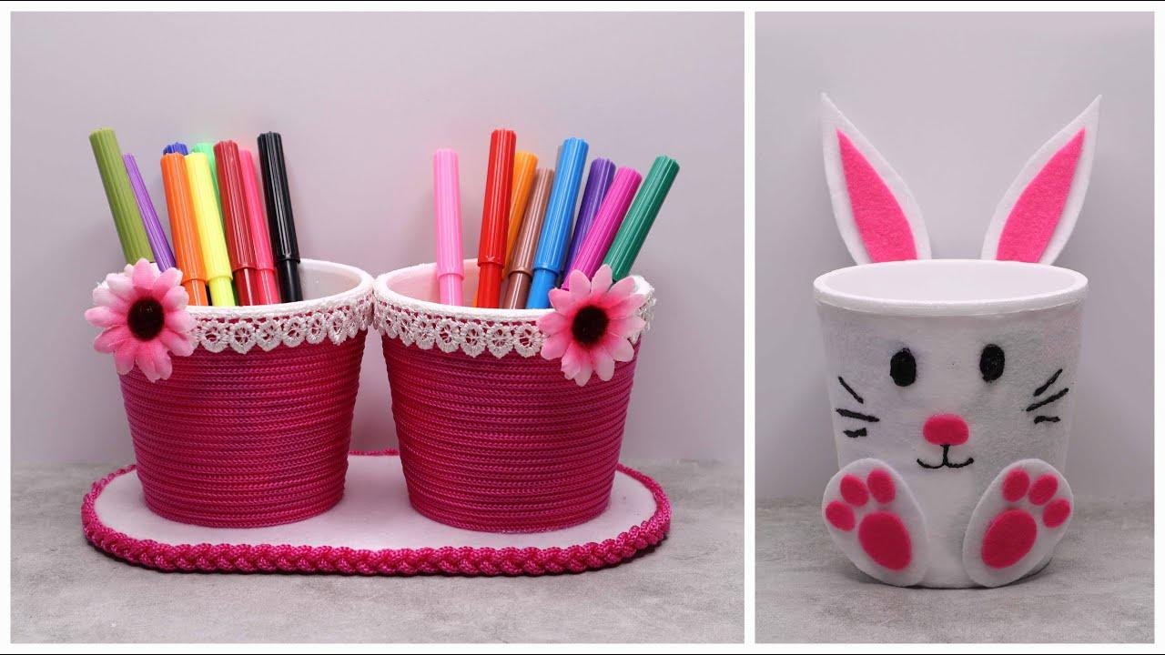 2 Ide kreatif tempat pensil dari gelas POP MIE | Pencil holder ideas from waste Styrofoam cup