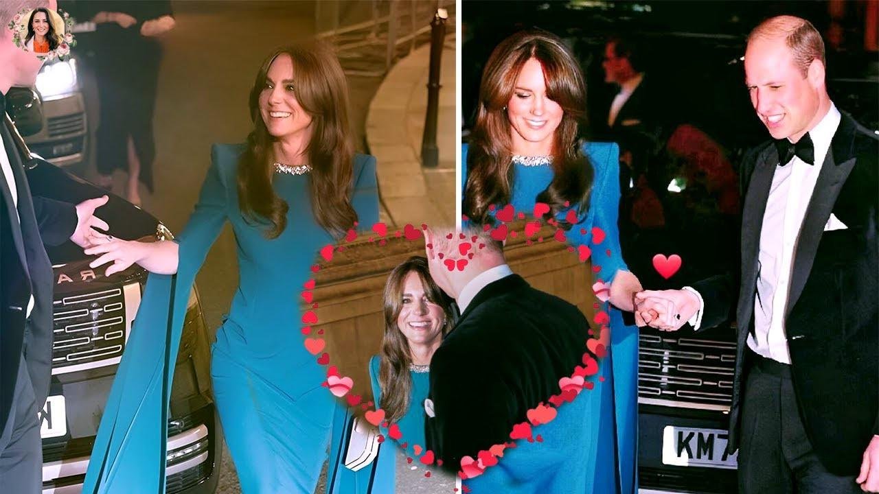 Sweet Moment Catherine Dazzled Red Carpet In Regal Blue Gown Hand-In-Hand With William💖