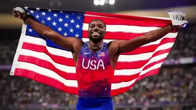 BREAKING NEWS_ Noah Lyles (USA) wins the 100M race in Paris 2024 Olympics