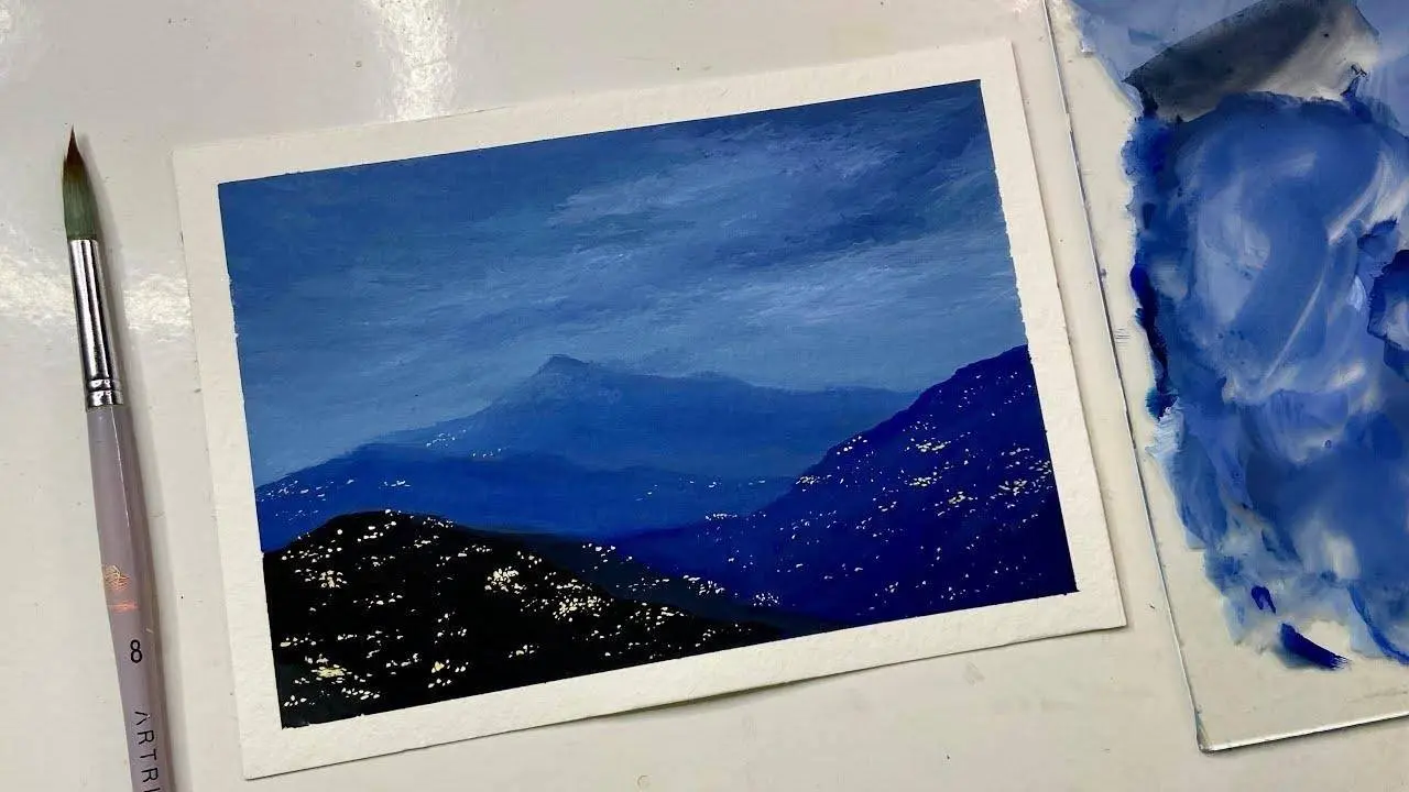 Mountain painting for beginners/ gouache painting tutorial/ cloud