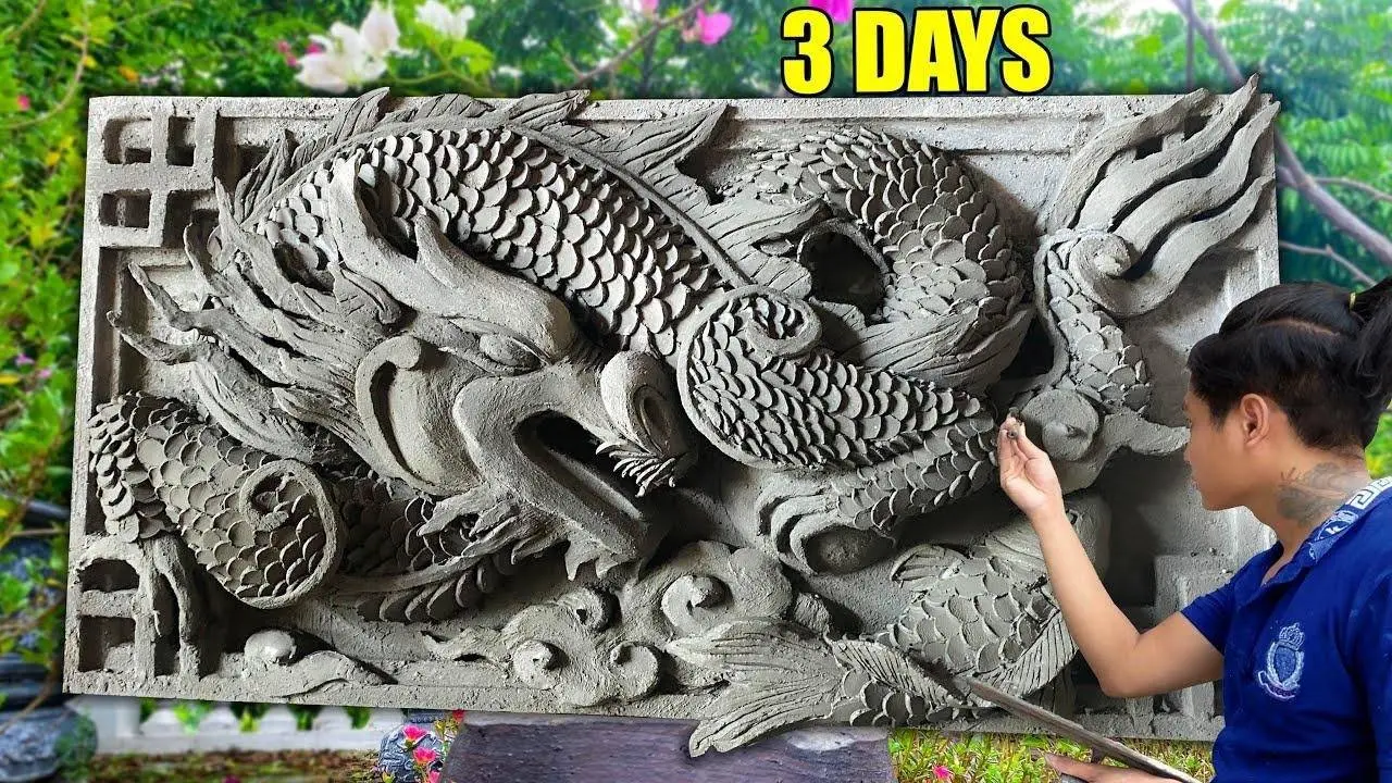 It's amazing that I make dragon & carp relief with sand cement in 5 minutes
