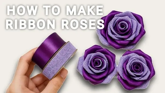 Whole Ribbon Rose - Ribbon Flowers - How to make an easy ribbon rose