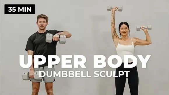 35 Min Upper Body Sculpt + Abs Workout (Dumbbells at Home)