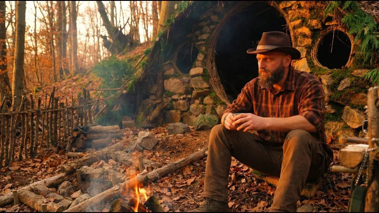 Ormanda Gizli Hobbit Evi | Odunlarla Bahçe Yaptım, Ateşte Et Pişirdim 🔥🍖