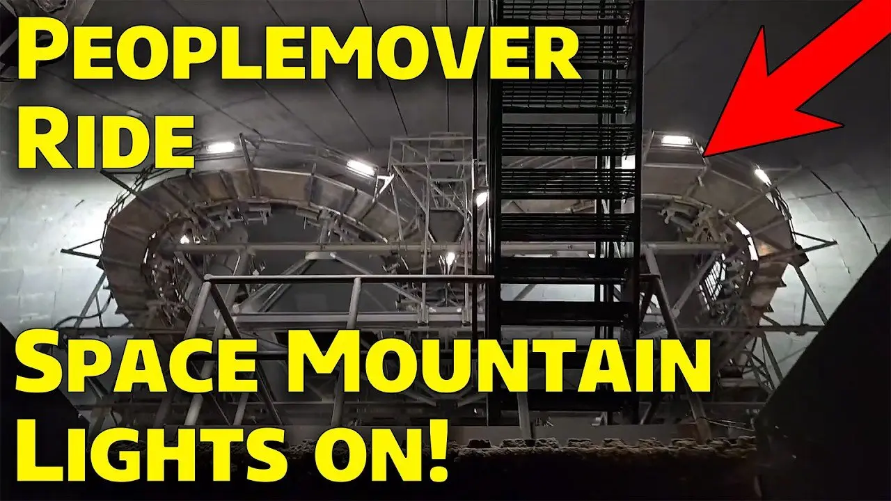 TTA Peoplemover at Night with Spaace Mountain Lights On - Walt Disney World