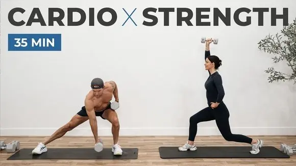 35 Min Full Body Standing Workout with Dumbbells | Cardio + Strength